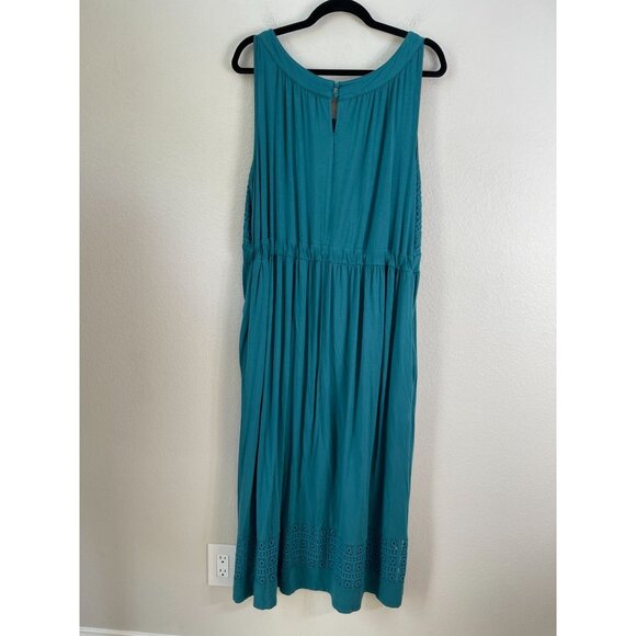 Catherines Womens Plus 3XWP Teal Sleeveless Crochet Maxi Dress Drawstring Waist - Picture 8 of 9